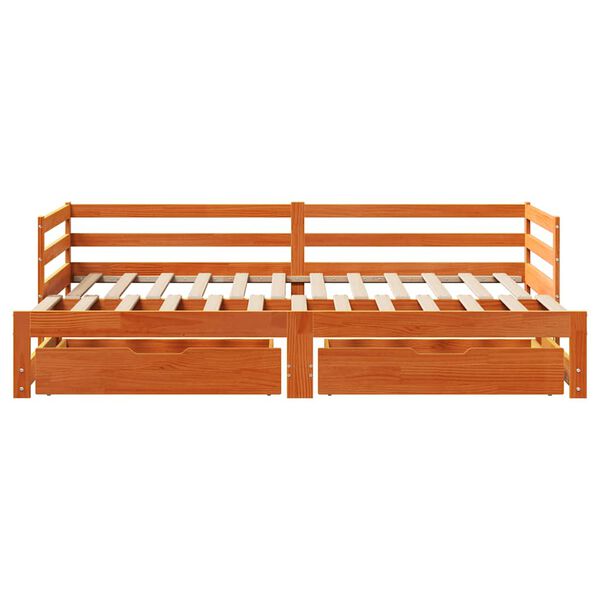 vidaXL Daybed With Trundle Wax Brown Solid Pine Wood Single
