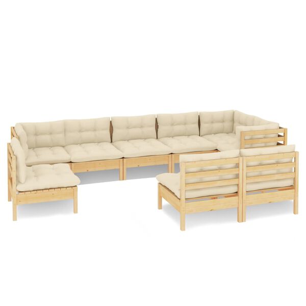 vidaXL Garden Lounge Set Cream Solid pinewood, 100% polyester Large