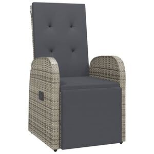 vidaXL Armchair Grey PE Rattan Medium Adjustable Footrests Armchair