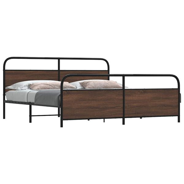 vidaXL Bed Frame Brown oak Steel, Engineered wood Double