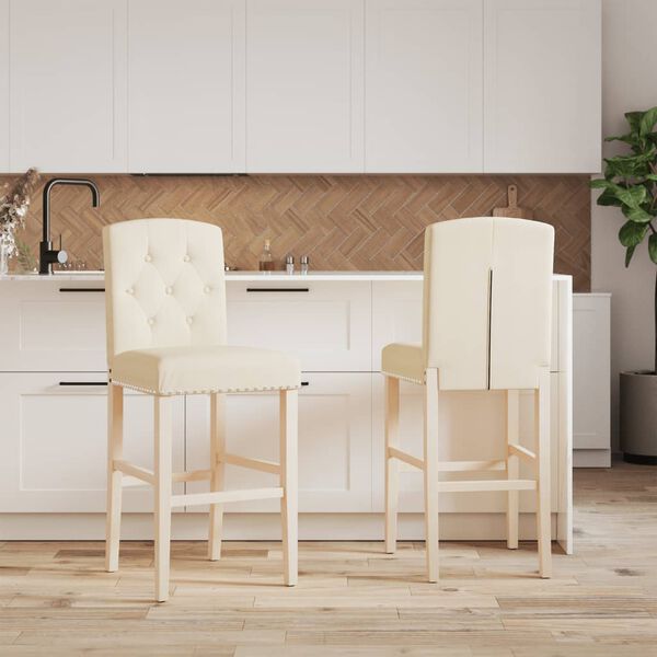 vidaXL Bar Chair Cream Solid rubber wood Standard Footrest Bar Chair