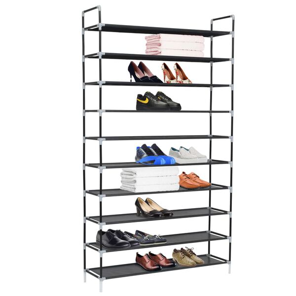 vidaXL Shoe Rack Black Metal and non-woven fabric Tall Lightweight