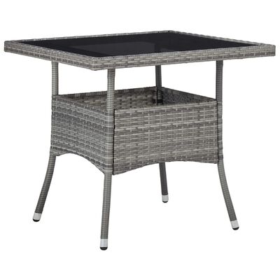 vidaXL Patio Dining Table Gray Poly Rattan and Glass