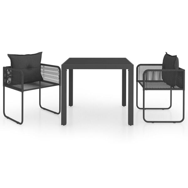 vidaXL 3 Piece Patio Dining Set PVC Rattan Black