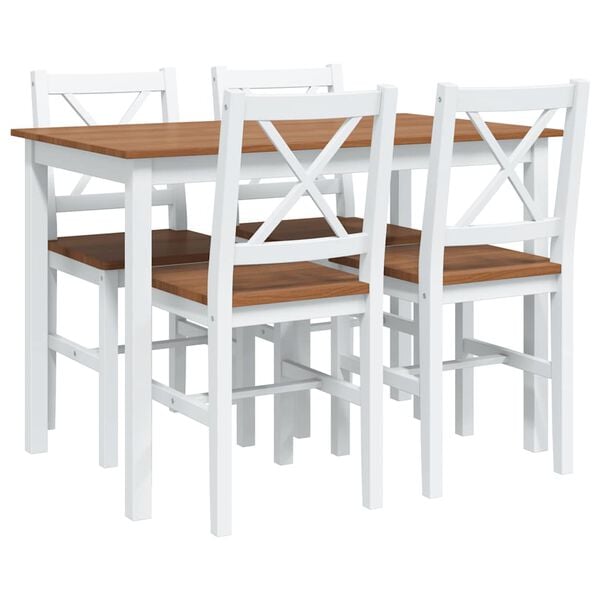 vidaXL Dining Set Brown and White Pine wood Large Durable Dining Set