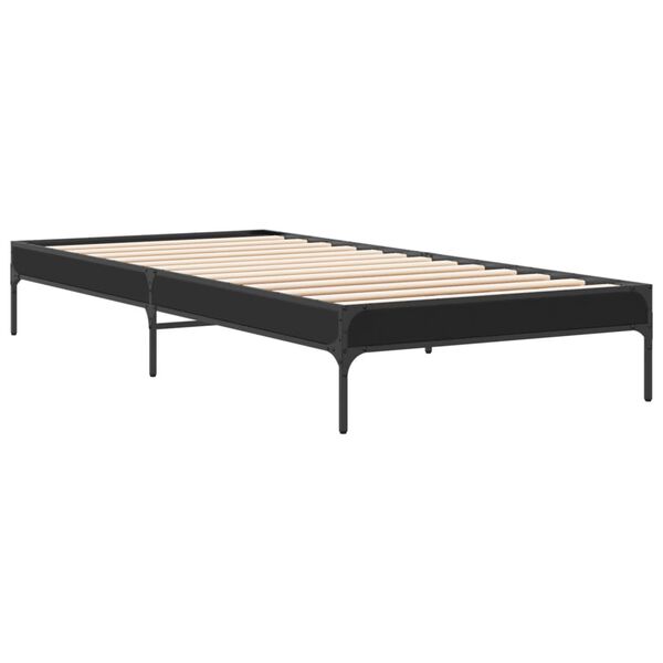 vidaXL Bed Frame Black Engineered wood and metal Twin Durable