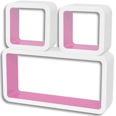 vidaXL Wall Cube Shelves 6 pcs White and Pink