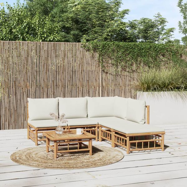 vidaXL Garden Lounge Set Cream White Bamboo, Polyester Large Modular