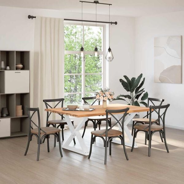 vidaXL Dining Table Light Brown Solid Oak Wood Large Adjustable Legs