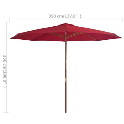 vidaXL Outdoor Parasol with Wooden Pole 137.8" Burgundy