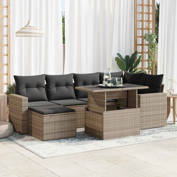 vidaXL Garden Sofa Set Grey PE Rattan Adjustable Armrests