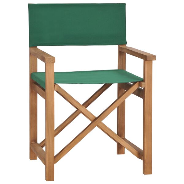 vidaXL Director's Chair Set of 2 Green Teak Wood, Fabric Foldable