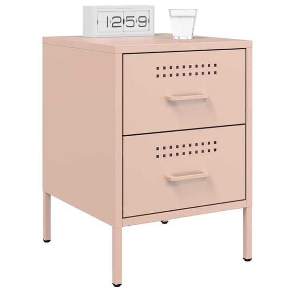 vidaXL Bedside Cabinet Set of 2 Pink Steel Medium Bedside Cabinet
