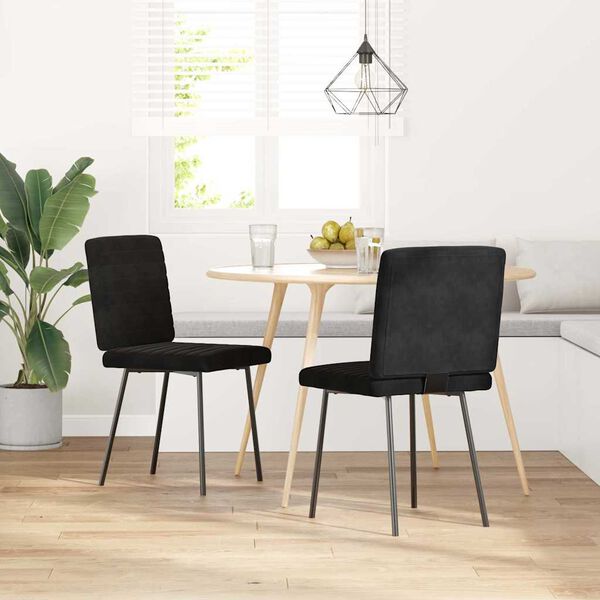 vidaXL Dining Chair Set of 2 Black Velvet (100% polyester), Plywood, Metal