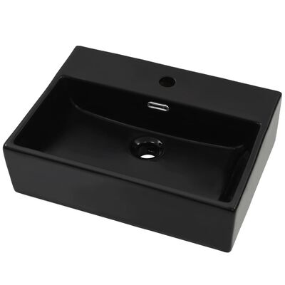 vidaXL Basin with Faucet Hole Ceramic Black 20.3"x15.2"x5.9"