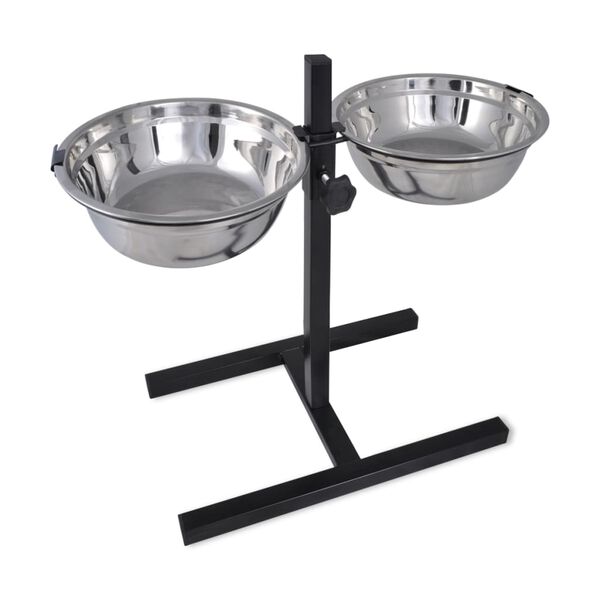 vidaXL Dog Food Stand Stainless Steel Adjustable Height Stand