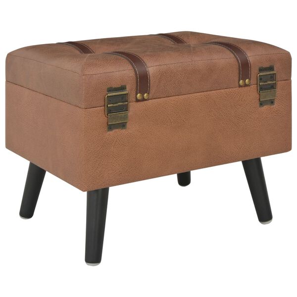vidaXL Stool Brown Faux leather, Solid wood Medium Stool Rectangular