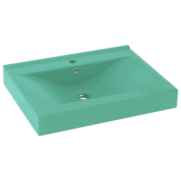 vidaXL Luxury Basin with Faucet Hole Matt Light Green 23.6x18.1" Ceramic