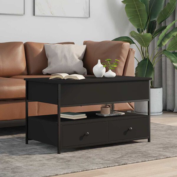 vidaXL Coffee Table Black Engineered wood Medium Adjustable Feet