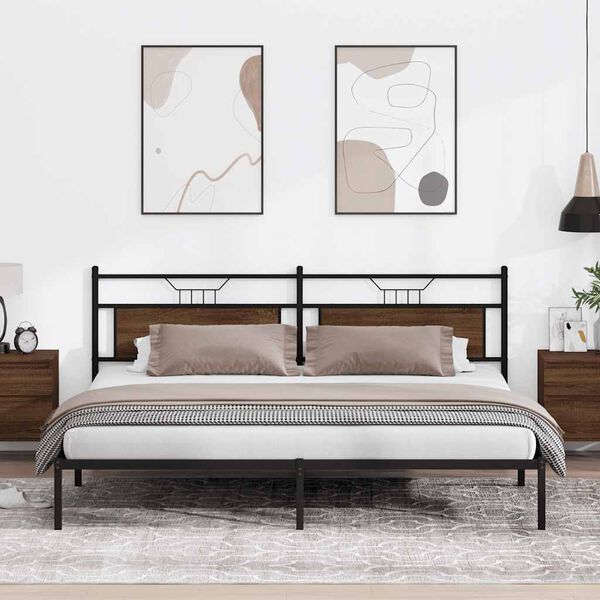 vidaXL Bed Frame Smoked oak Engineered wood and steel Full Bed Frame