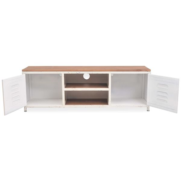 vidaXL TV Stand White and Brown Galvanized Steel and Solid Fir Wood Small