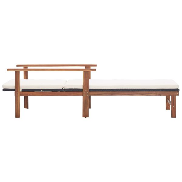 vidaXL Sunlounger Black, Cream White Poly Rattan, Acacia Wood, Polyester