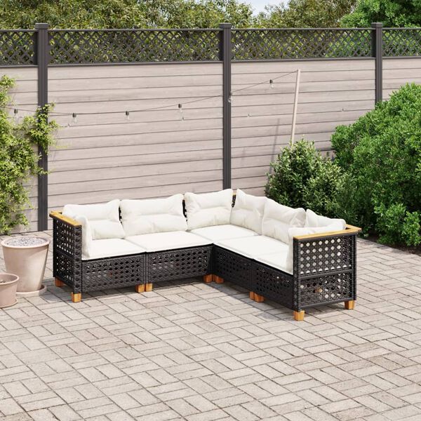 vidaXL Garden Sofa Set Black, Cream White