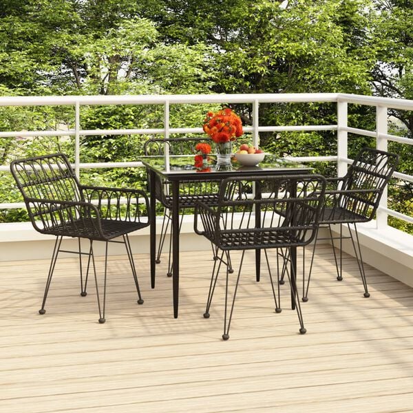 vidaXL Garden Dining Set Black Poly Rattan Standard Durable