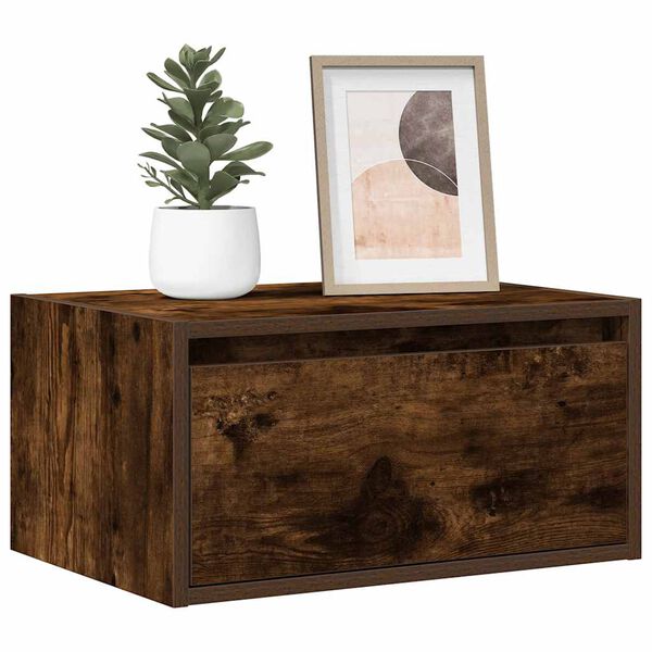 vidaXL Wall-mounted Bedside Cabinet Smoked Oak Engineered wood Medium