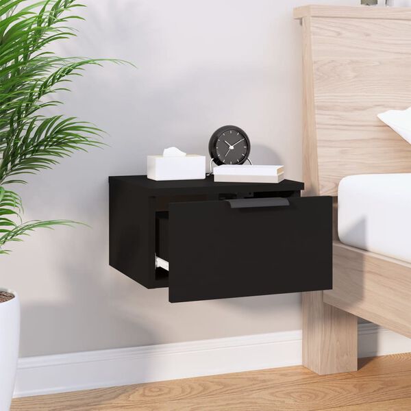 vidaXL Wall-mounted Bedside Cabinet Set of 2 Black Engineered wood