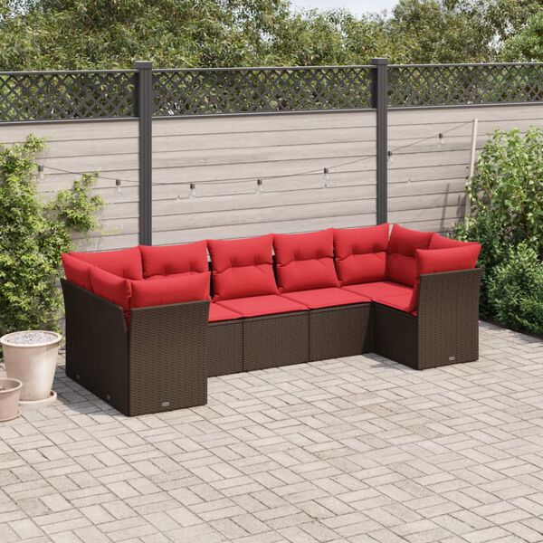 vidaXL 7 Piece Patio Sofa Set with Cushions Brown Poly Rattan