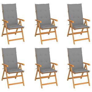 vidaXL Garden Chair Set of 6 Natural Teak, Grey Fine sanded teak wood