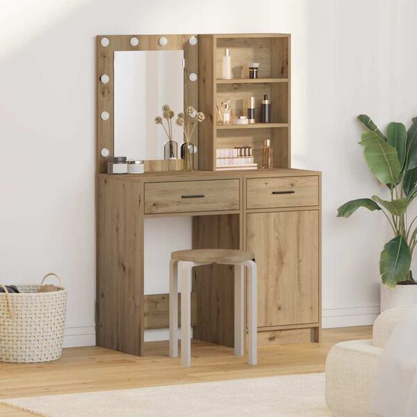 vidaXL Dressing Table Set with LED 2 pcs Artisan Oak Engineered Wood
