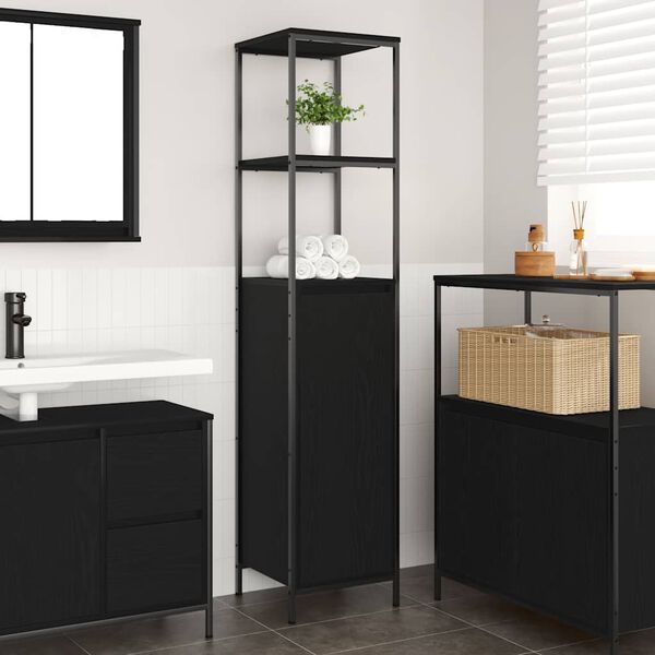 vidaXL Bathroom Cabinet Black oak Engineered wood Medium Adjustable Feet