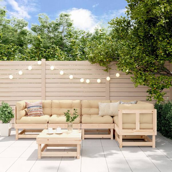 vidaXL Garden Lounge Set Beige Solid pine wood, Oxford fabric, Plywood