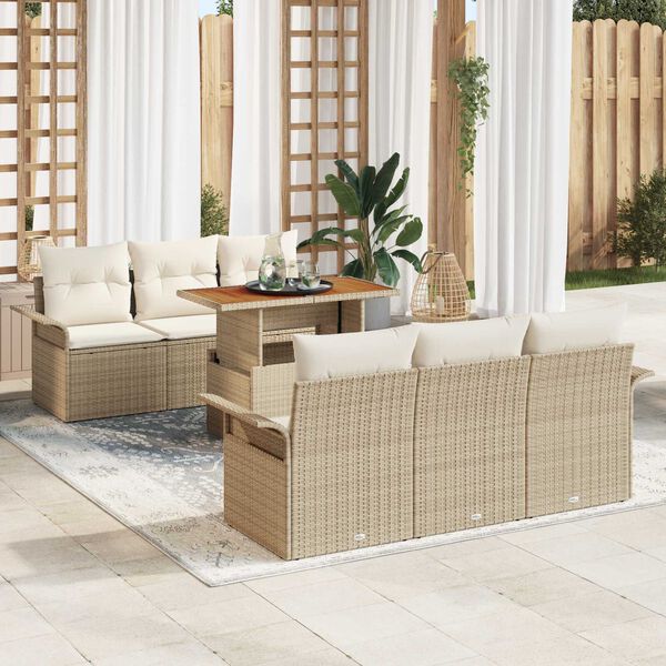vidaXL Garden Sofa Set with Cushion 7 pcs beige and cream