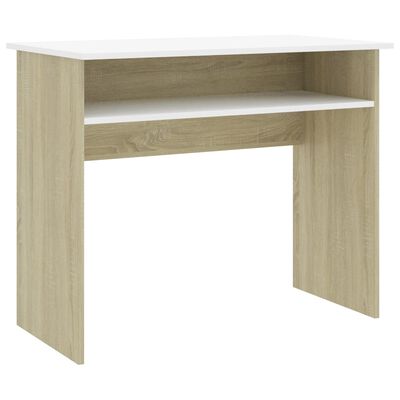 vidaXL Desk White and Sonoma Oak 35.4"x19.7"x29.1" Engineered Wood