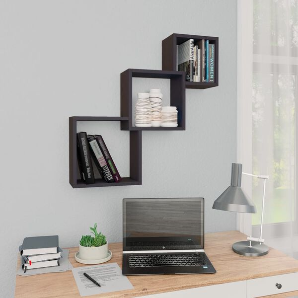 vidaXL Wall Shelf High gloss grey Engineered wood Medium