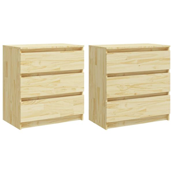 vidaXL Bedside Cabinet Set of 2 Natural Solid Pine Wood Medium
