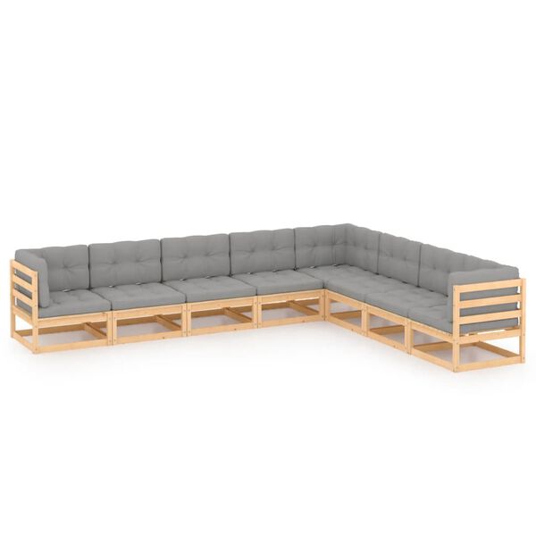 vidaXL Wooden Lounge Set Natural Pine, Grey Cushions