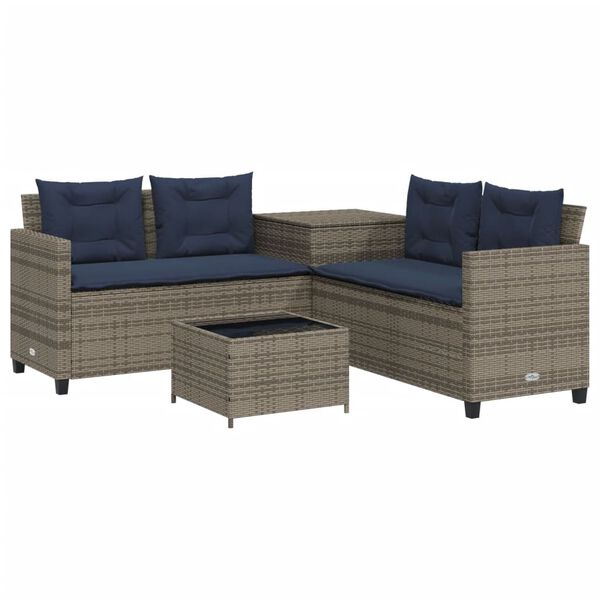 vidaXL Patio Sofa Gray PE Rattan Large UV-Resistant Materials
