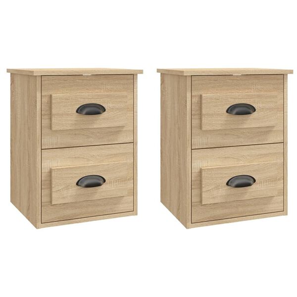 vidaXL Wall-mounted Bedside Cabinet Set of 2 Sonoma Oak Engineered wood