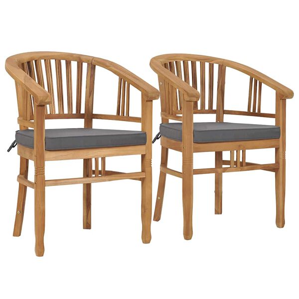 vidaXL Outdoor Chair Set of 2 Dark grey cushion Fine sanded teak hardwood