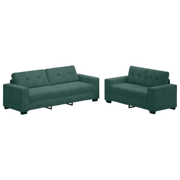 vidaXL Sofa 2 pcs Dark Green Fabric