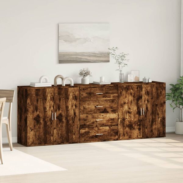 vidaXL Sideboards 3 pcs Smoked Oak Engineered Wood