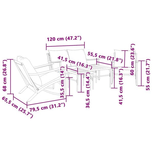 vidaXL Balcony Furniture Set Black Powder-coated steel Medium