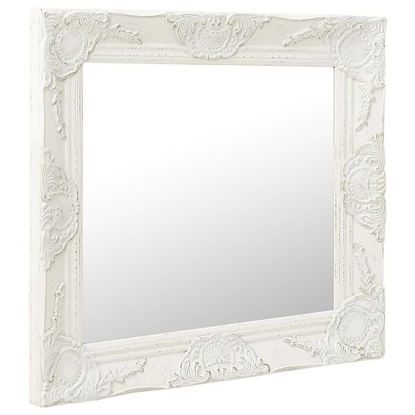 vidaXL Wall Mirror White Wood Medium Decorative Inlays Wall Mirror