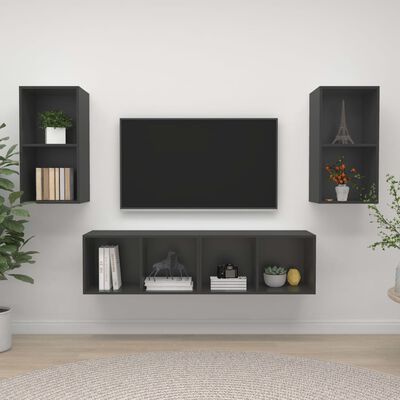 vidaXL Wall-mounted TV Cabinets 4 pcs Gray Engineered Wood