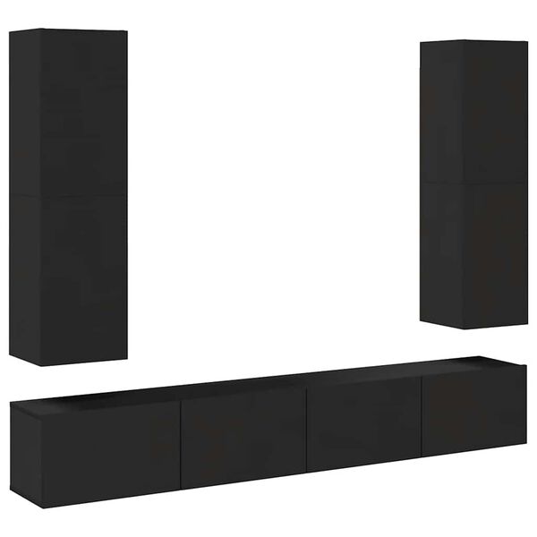 vidaXL TV Cabinet Set of 4 Black Engineered wood Large TV Cabinet