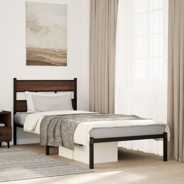 vidaXL Bed Frame Brown Oak Steel and engineered wood Single Bed Frame